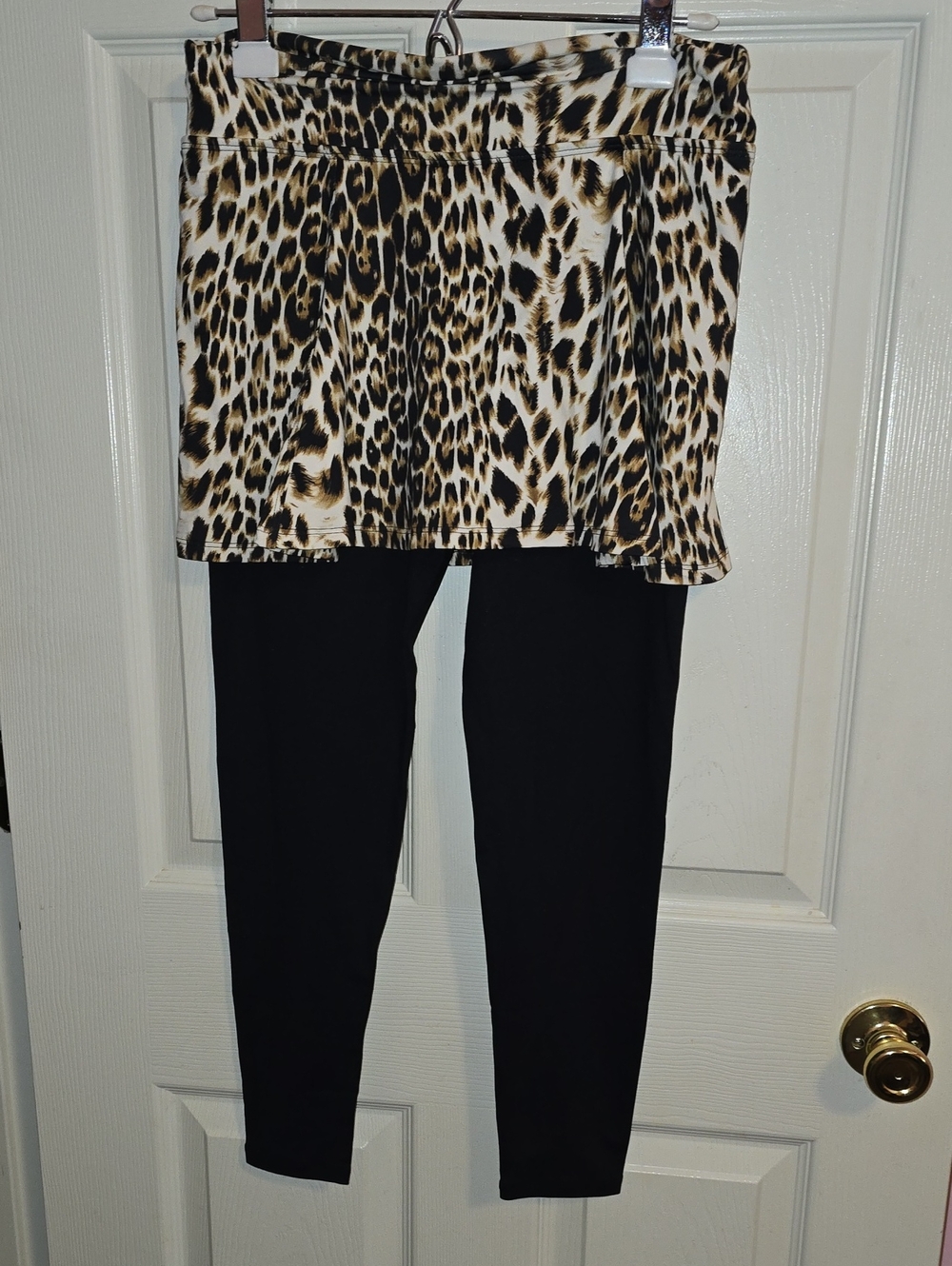 Leopard Print Skirted Black Leggings - Women's Skirted Leggings